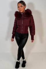 faux fur hood puffer padded jacket womens winter outerwear styledup uk