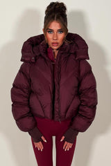 padded puffer jacket with hood burgundy styledup womens 