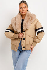 womens aviator jacket with faux fur collar 