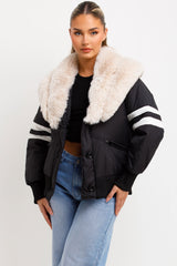 womens aviator jacket with faux fur collar styledup