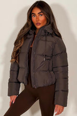 womens zara puffer jacket brown