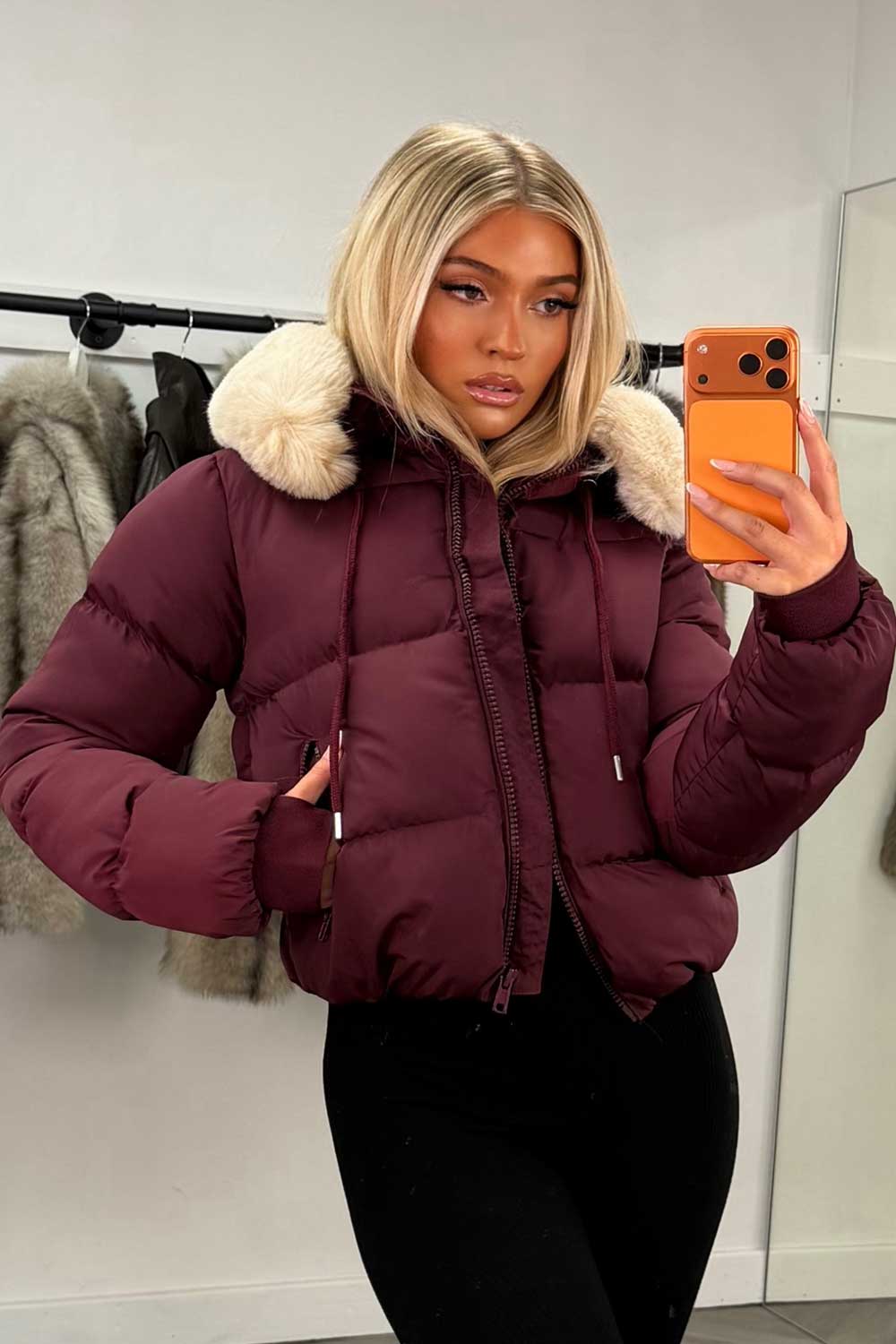 faux fur hood puffer jacket for winter uk