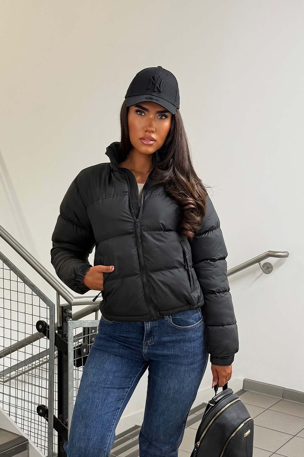 womens black puffer padded quilted jacket womens uk