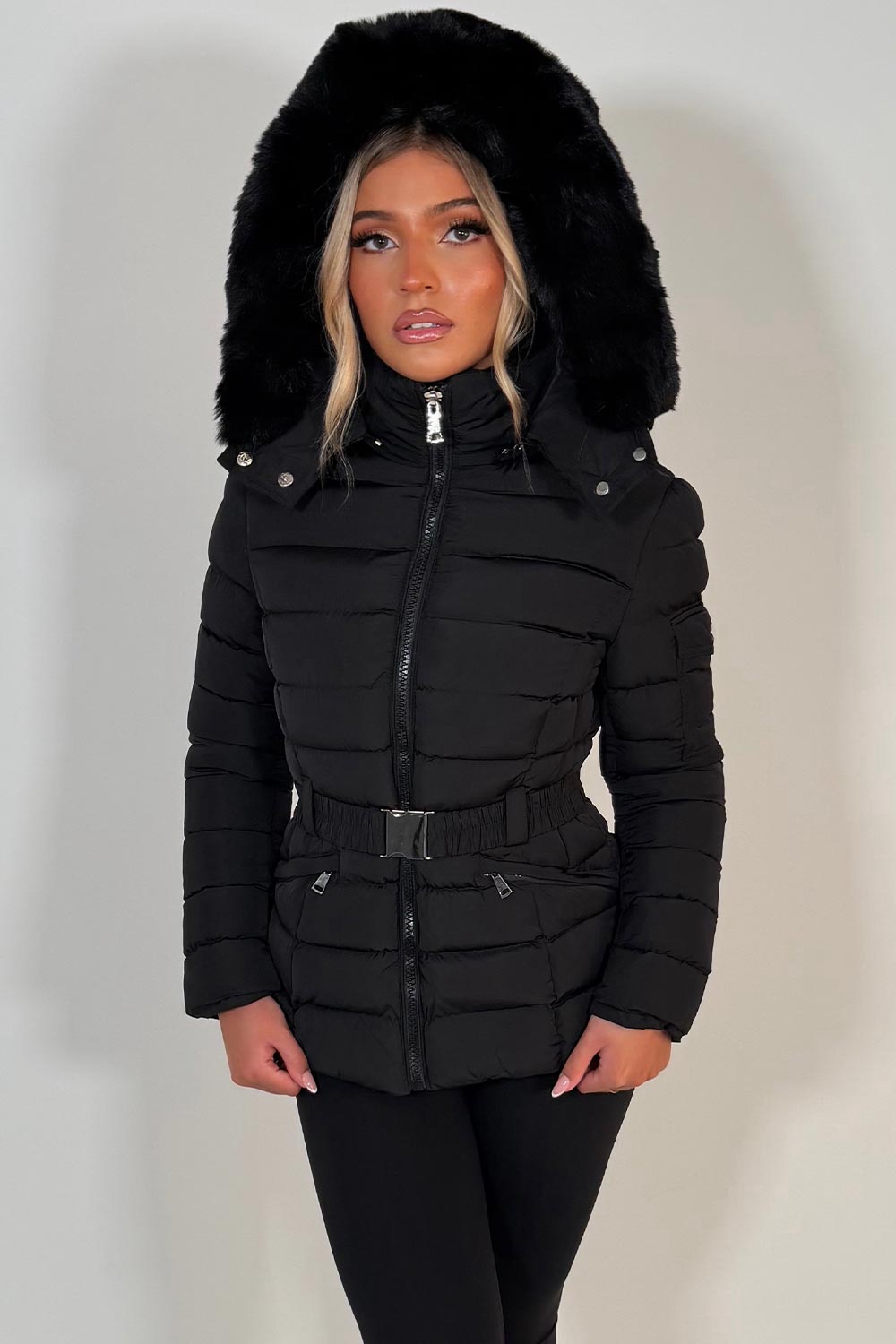 womens puffer padded thick winter jacket with faux fur hood styledup uk 