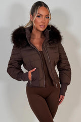 faux fur hood padded puffer ski jacket for womens zara uk