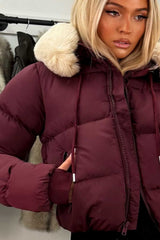 womens padded puffer jacket with fur hood for winter styledup uk