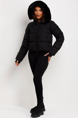 puffer jacket with fur hood zara womens