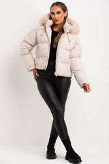 zara womens puffer jacket with fur hood