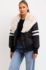 womens aviator bomber jacket with faux fur collar styledup