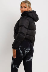 womens padded puffer hooded jacket black