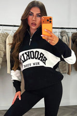 womens half zip knitted jumper black