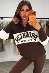 brooklyan new york slogan half zip knitted jumper womens