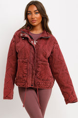 zara womens long sleeve quilted padded jacket with front pockets styledup
