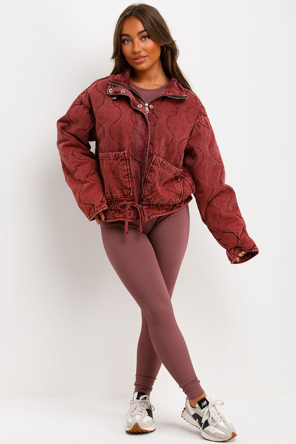 womens zara quilted jacket with drawstring waist styledup