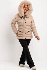 womens faux fur hooded padded puffer jacket for winter
