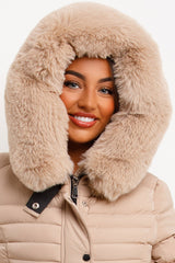 faux fur hooded padded puffer jacket