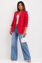 womens blazer with ruched sleeves
