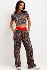 womens ribbed contrast detail loungewear set airport outfit leopard print uk