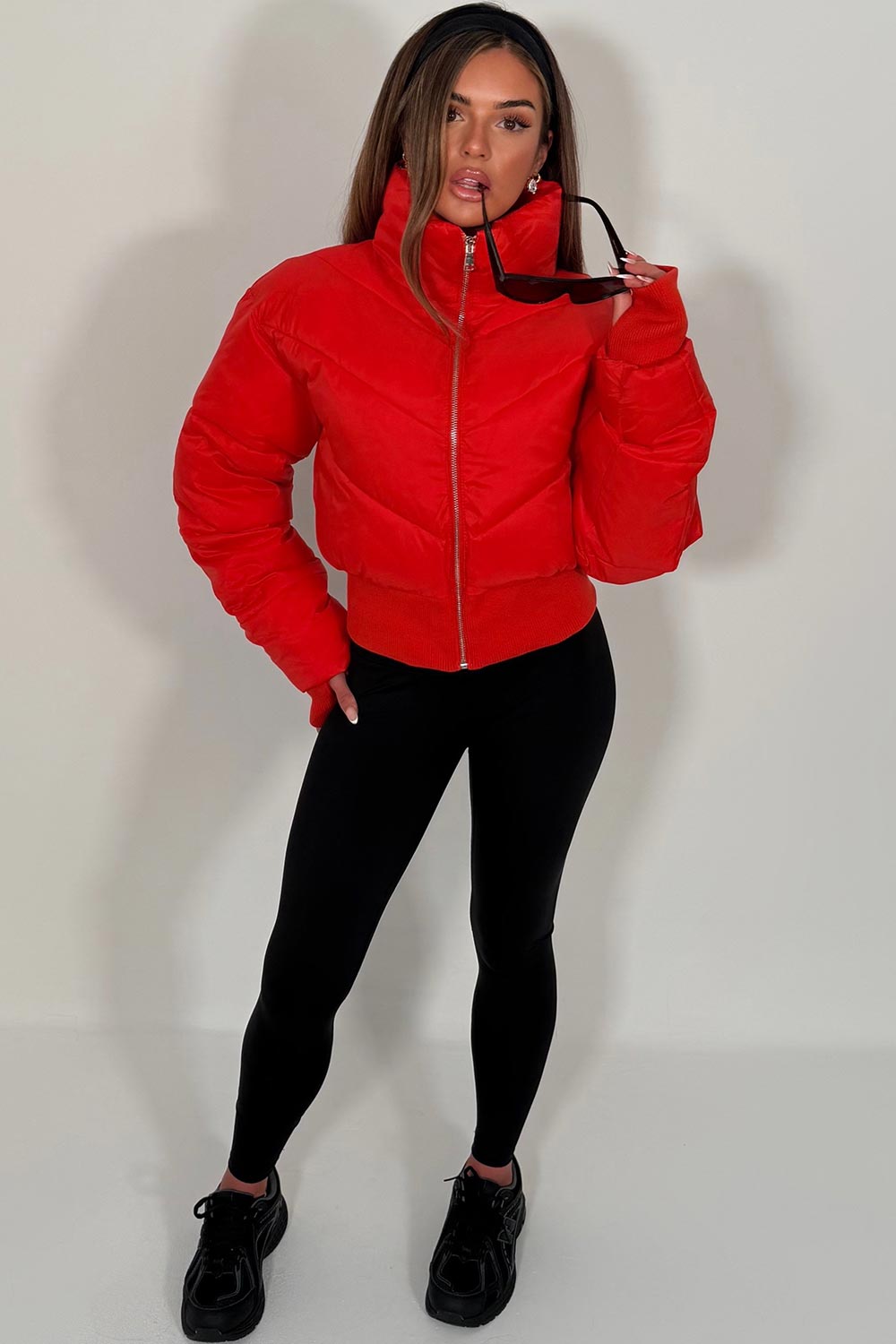 cropped padded puffer jacket for gym yoga pilates uk sale womens 