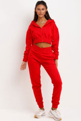 womens zip front crop hoodie and joggers tracksuit co ord set tiktok