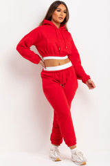 womens tracksuit crop hoodie and joggers set