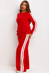 loungewear co ord with side stripe red white