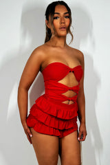 bloomer ruffle frilly shorts and bandeau op co ord set red festival rave outfit