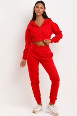 crop zip front tracksuit lounge set red