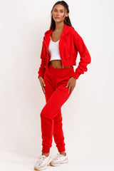 womens crop zip tracksuit co ord red