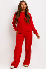 womens loungewear set with side stripe casual outfit co ord