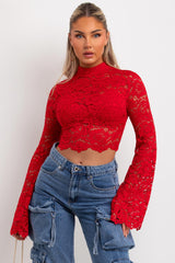 red lace long sleeve top going out summer holiday outfit