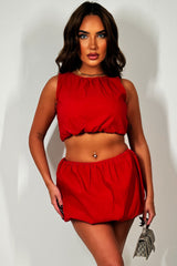 womens red top and puffball skirt co ord set christmas party outfit