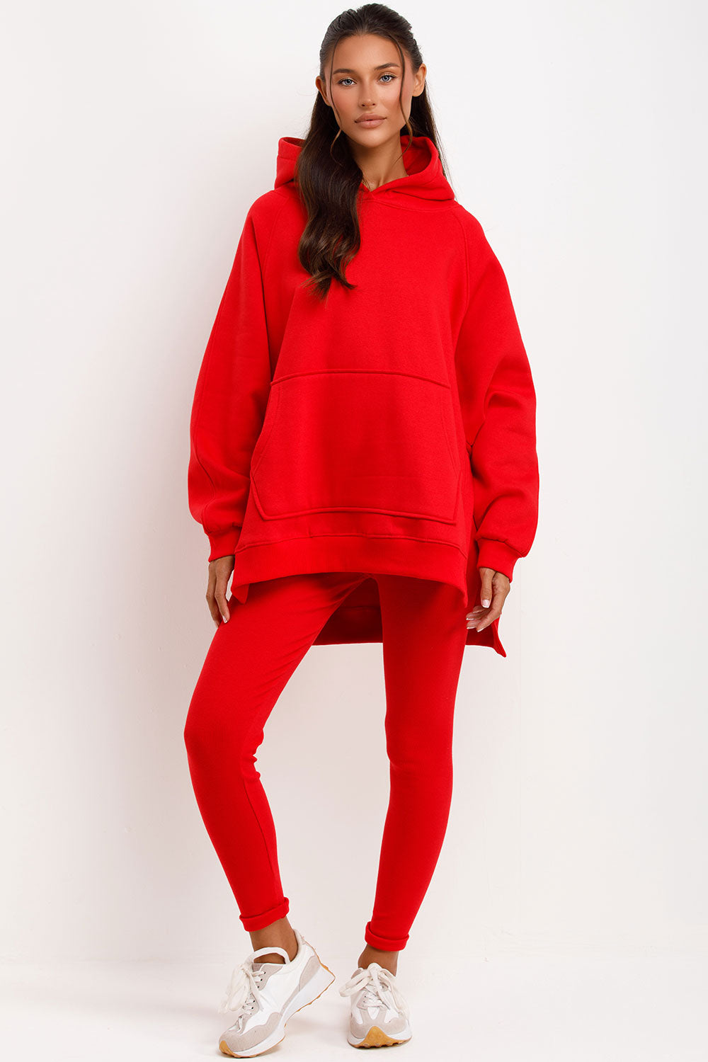 hoodie and ribbed leggings loungewear set red