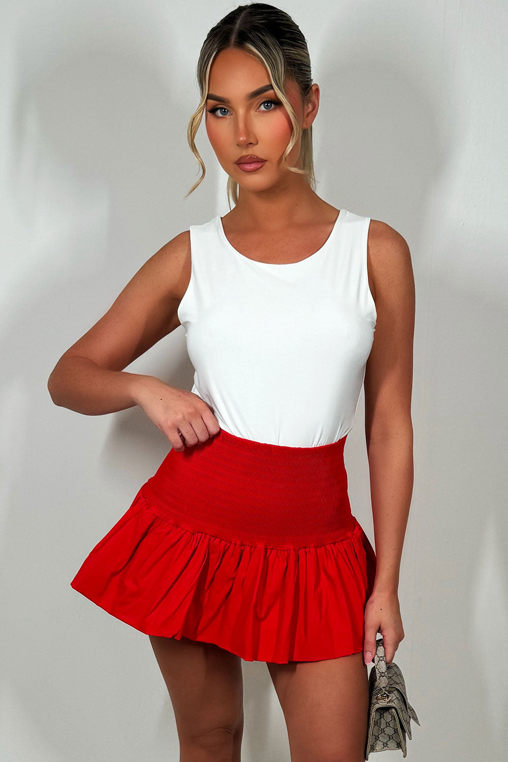 puff ball skirt with elasticated shirred waist 