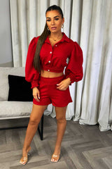 red puff sleeve top and shorts co ord set going out christmas day outfit
