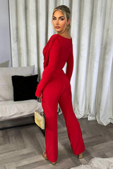 long sleeve drape top and trousers set going out two piece outfit valentine outfits