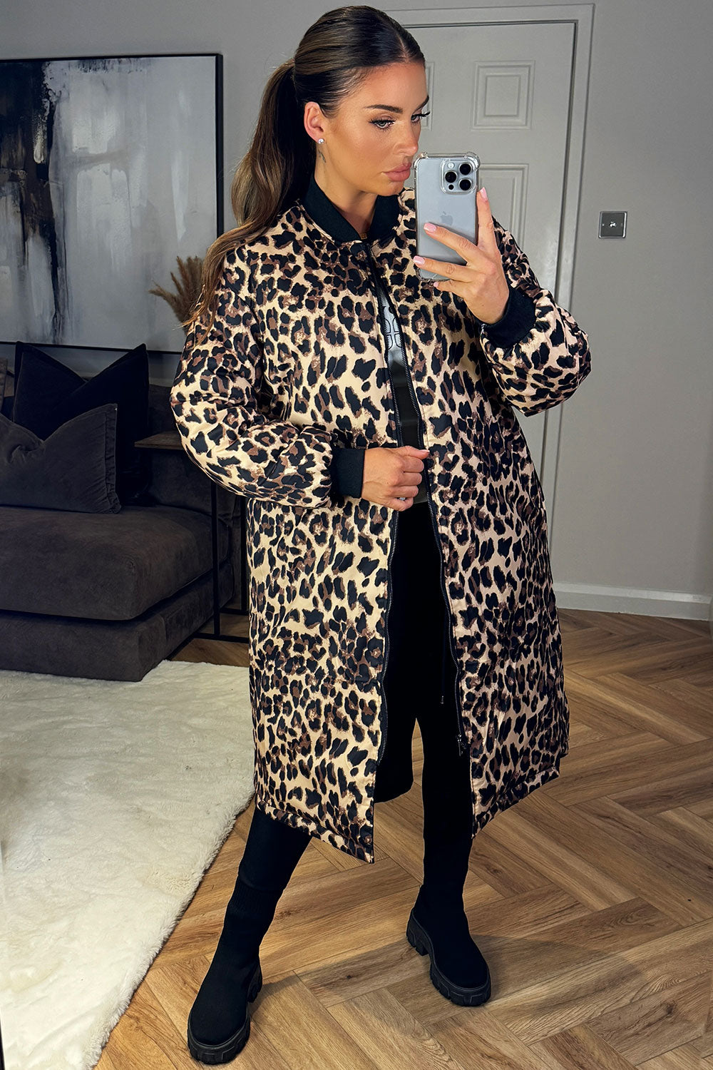 long leopard print parka coat styledup