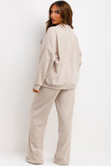 womens bomber corduroy sweatshirt with zip and straight leg joggers tracksuit set loungewear co ord