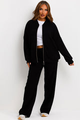 womens bomber corduroy sweatshirt with zip and straight leg joggers tracksuit set loungewear co ord