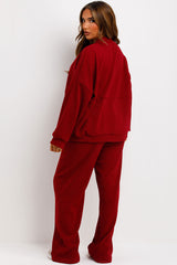 corduroy bomber sweatshirt and straight leg joggers tracksuit set