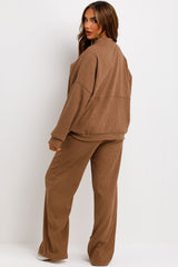 corduroy bomber sweatshirt and straight leg joggers tracksuit set