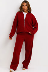 womens bomber corduroy sweatshirt with zip and straight leg joggers tracksuit set loungewear co ord