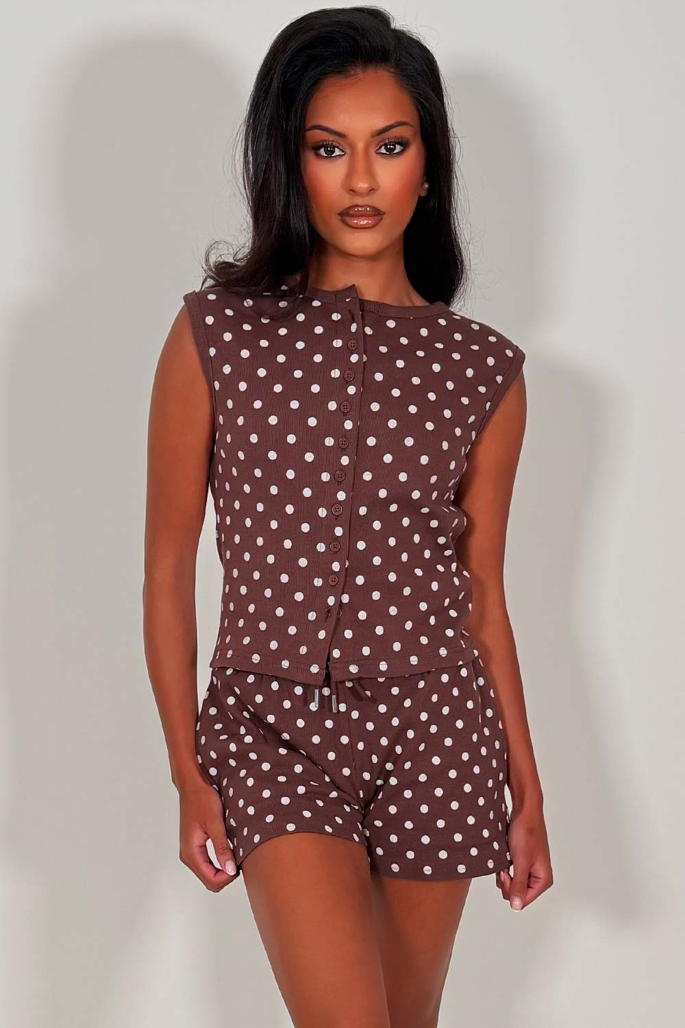 womens shorts tracksuit polka dot print summer holiday outfit