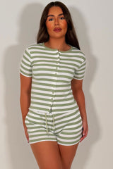 womens button up rib top and shorts loungewear set uk