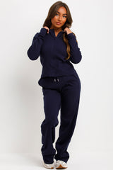 ribbed button up navy lounge co-ord set styledup