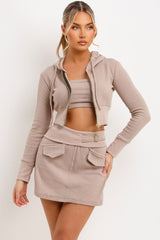 mini skirt crop hoodie and bandeau top set summer festival holiday outfit