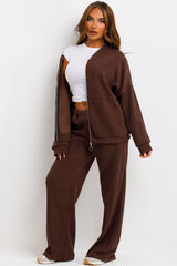 womens zara corduroy bomber sweatshirt and straight leg joggers loungewear set