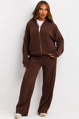 corduroy bomber sweatshirt and straight leg joggers tracksuit set