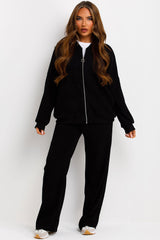 zara womens corduroy bomber sweatshirt with zip and straight leg joggers tracksuit set