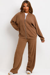 zara womens corduroy bomber sweatshirt with zip and straight leg joggers tracksuit set